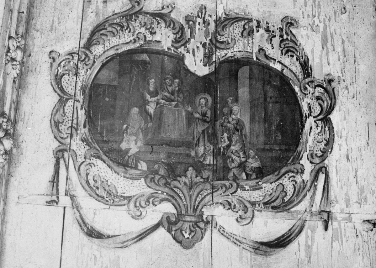 pałac von Herberstein - wnętrze - kaplica pałacowa - malunek na drzwiach, skan 1