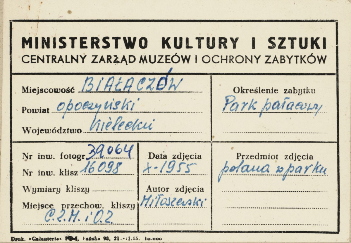 Zespół pałacowo - parkowy,  fragment parku - polana  - metryczka, skan 1