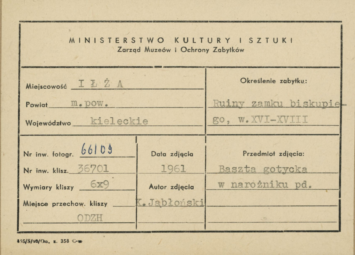 Widok wzgórza zamkowego z basztą - metryczka, skan 1