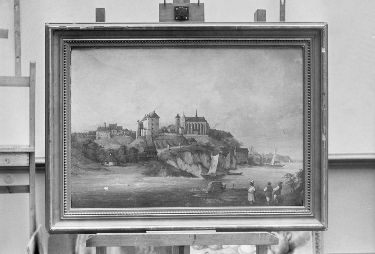 Józef Szermentowski - Sandomierz nad Wisłą, olej na płótnie, Muzeum Świętokrzyskie w Kielcach (ob. Muzeum Narodowe w Kielcach), skan 1
