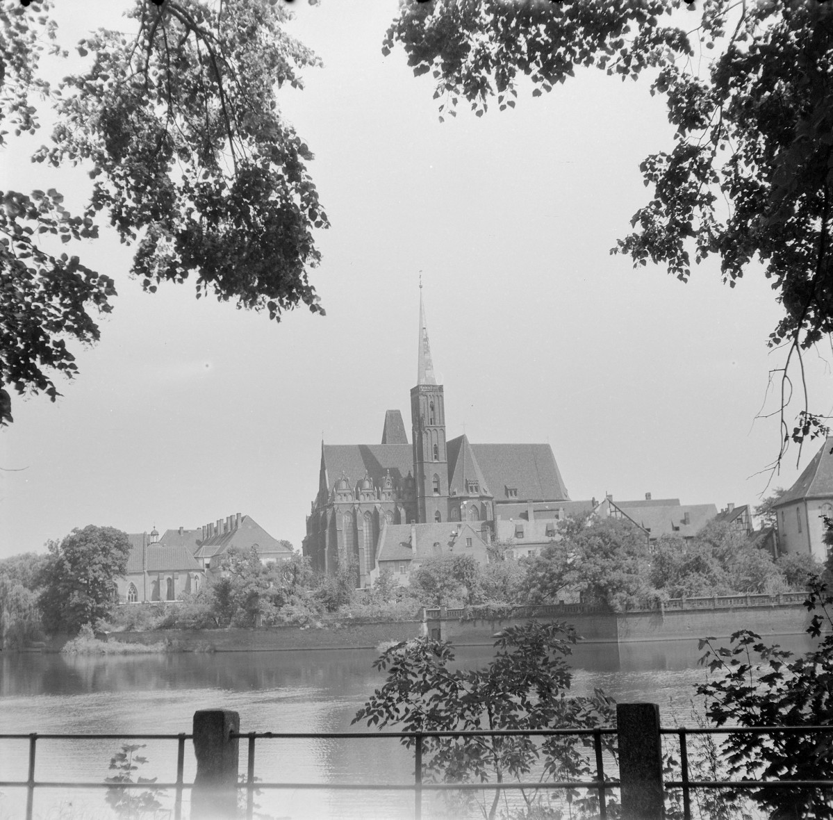 Kolegiata Świętego Krzyża i św. Bartłomieja - widok ogólny znad rzeki Odry., skan 1