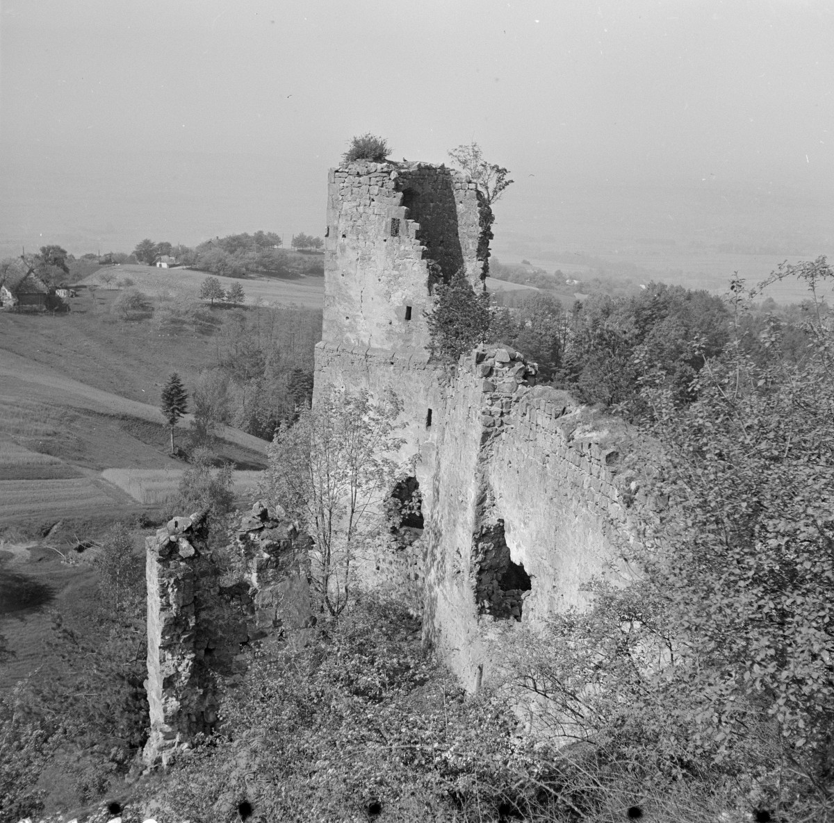 zamek Kamieniec - fragment murów z basztą od strony zewnętrznej, skan 1
