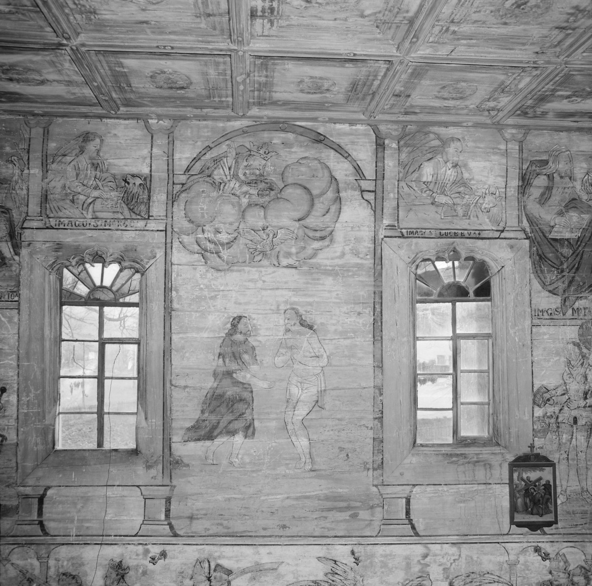 kościół parafialny pw. Matki Boskiej Różańcowej i św. Jana Kantego, 1527 r. - polichromia 1. połowa XVII w. - Chrzest Chrystusa, skan 1