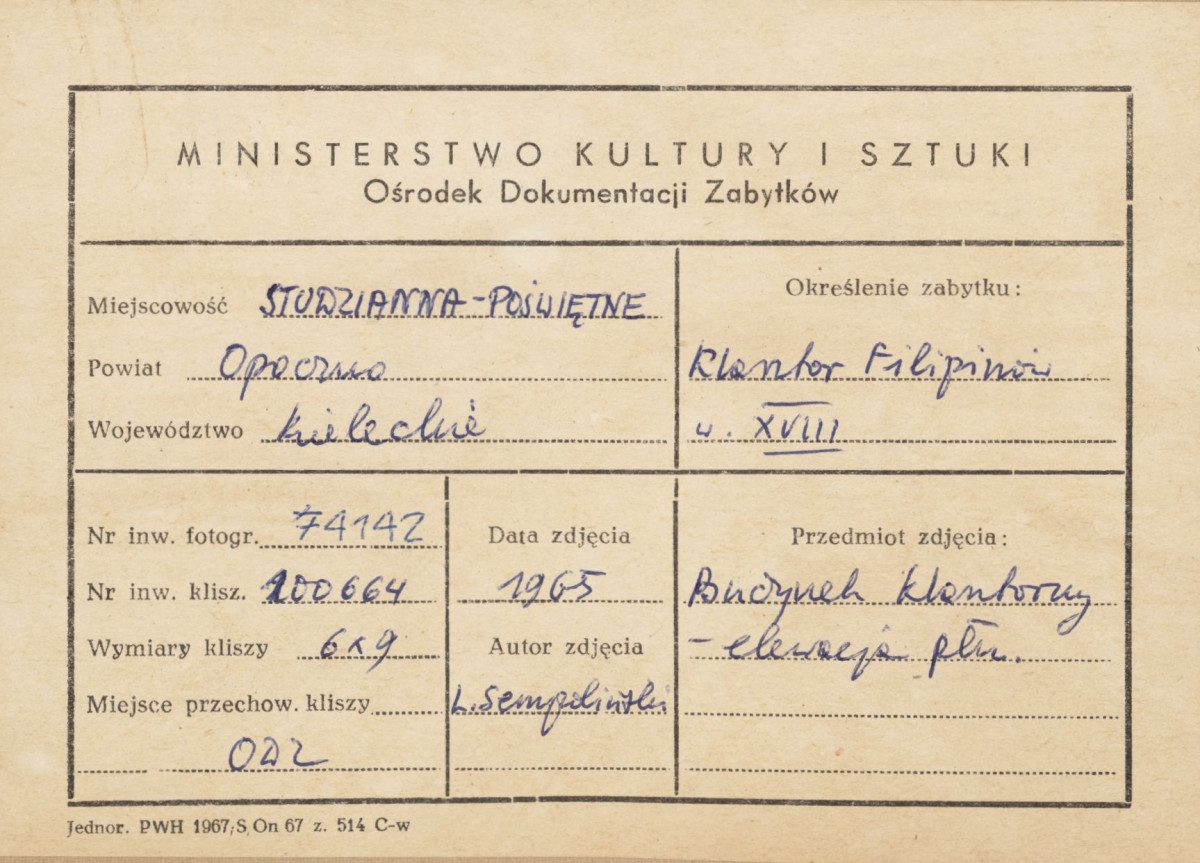 Zespół klasztorny Filipinów - fragment klasztoru, widok od strony płn. - metryczka, skan 1