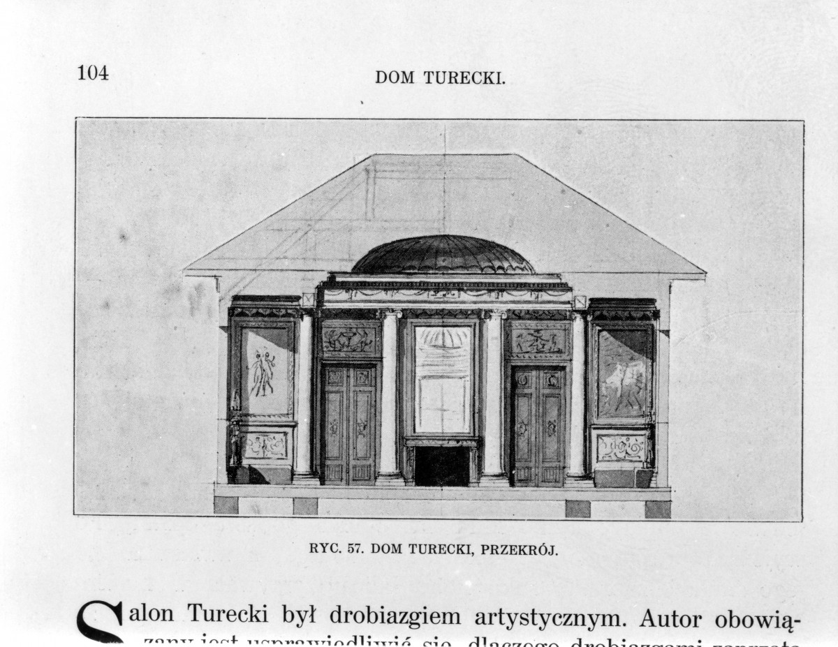 Łazienki Królewskie. Dom Turecki. Przekrój (rys. z czasów St. Augusta)
Reprodukcja z W. Tatarkiewicz "Pięć studiów o Łazienkach St. Augusta" 1925, skan 1