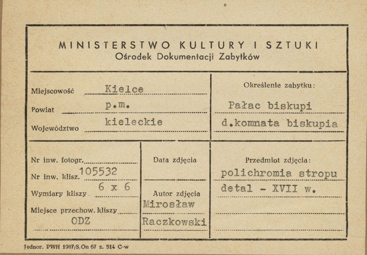 Pałac biskupów - wnętrze, d. komnata biskupia, fragment polichromii na stropie - metryczka, skan 1