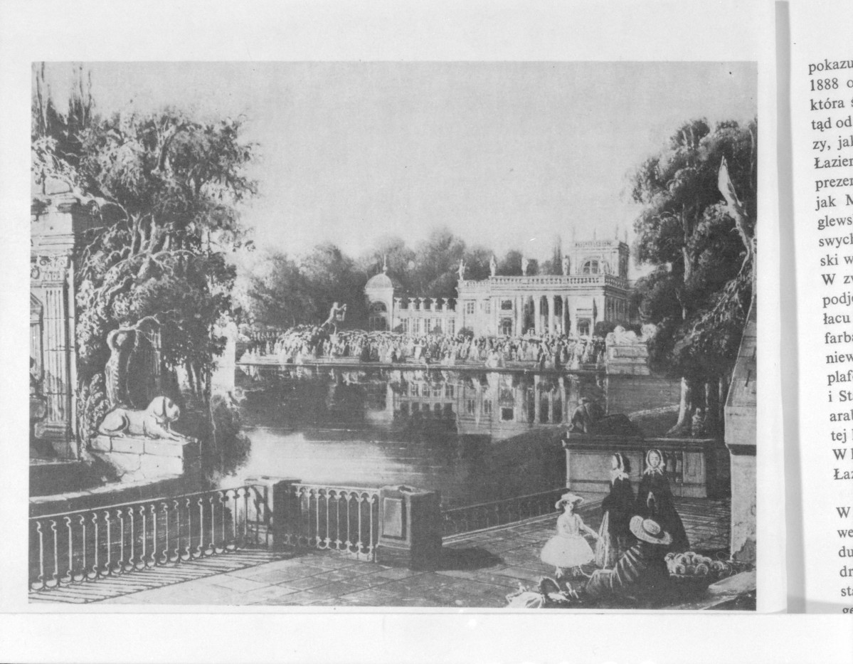 Łazienki Królewskie. Pałac na Wodzie. (autor J. Seydlitz 1845)
Reprodukcja M. Kwiatkowski "Łazienki - Belweder" 1986., skan 1