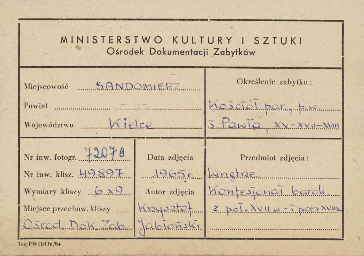 Kościół parafialny pw. św. Pawła - wnętrze, konfesjonał - metryczka, skan 1