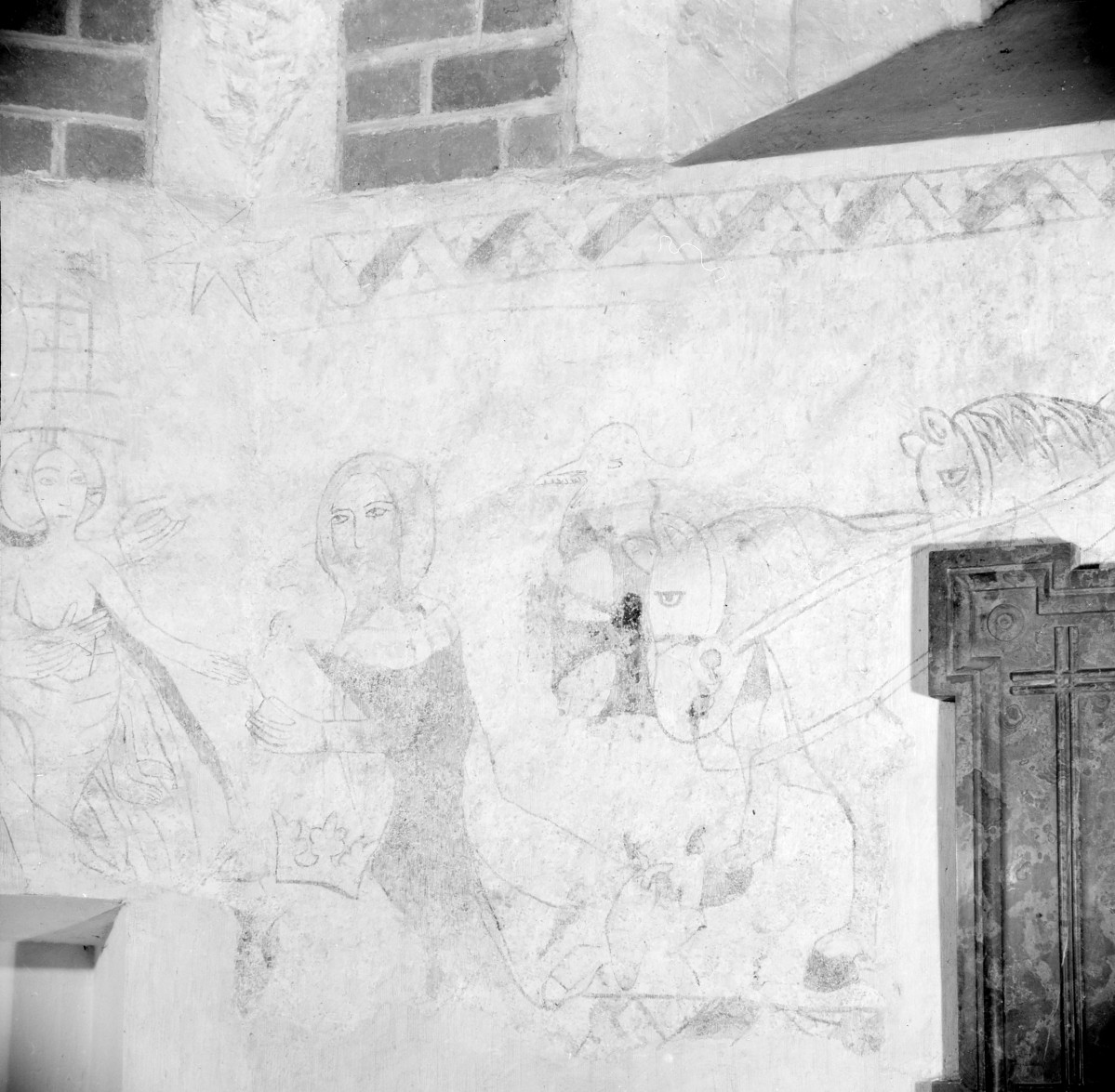 kościół pw. św. Mikołaja - wnętrze - prezbiterium - narożnik południowo - wschodni - fragment polichromii z Adoracją Dzieciątka, skan 1