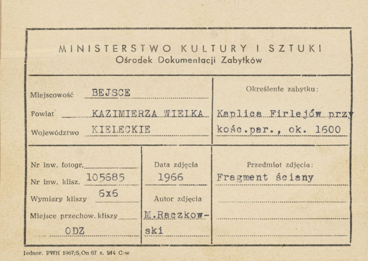 Kaplica Firlejów - fragment ściany - metryczka, skan 1