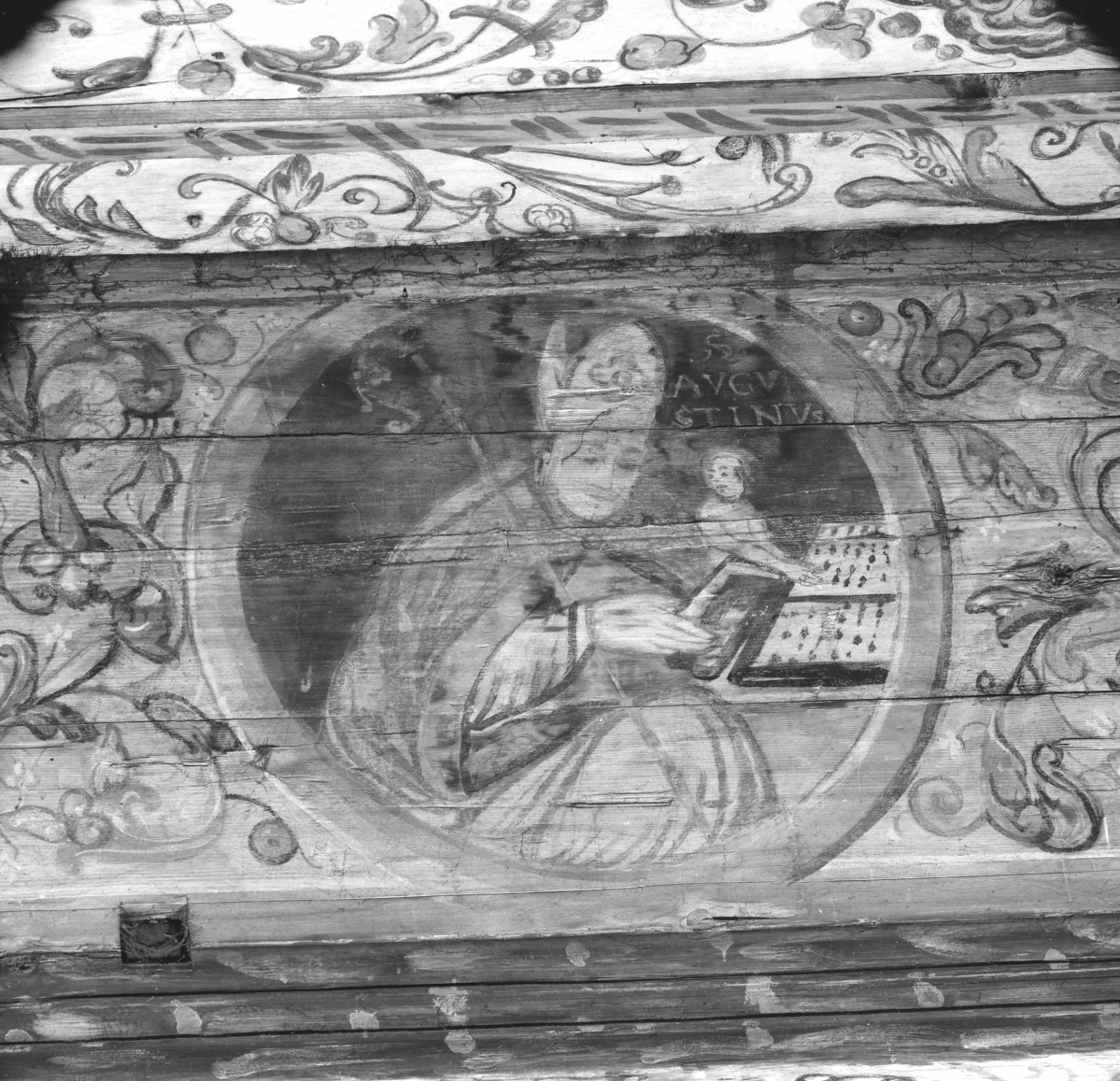 kościół pw. św. Michała Archanioła - nawa główna - zaskrzynienie południowe - fragment polichromii z św. Augustynem, skan 1