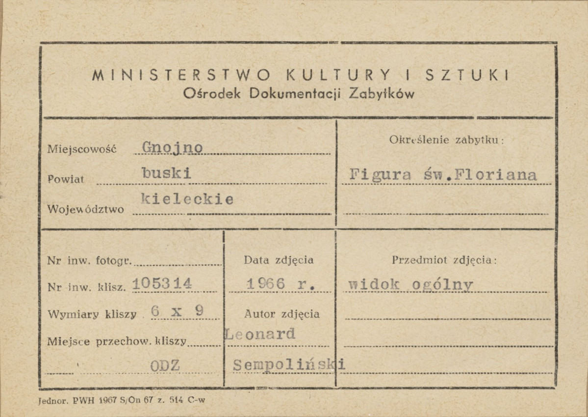 Figura św. Floriana - widok ogólny - metryczka, skan 1