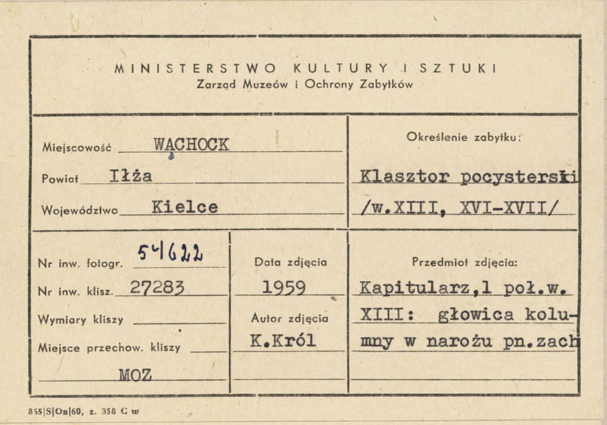 Zespół opactwa Cystersów - klasztor, głowica kolumny w kapitularzu - metryczka, skan 1