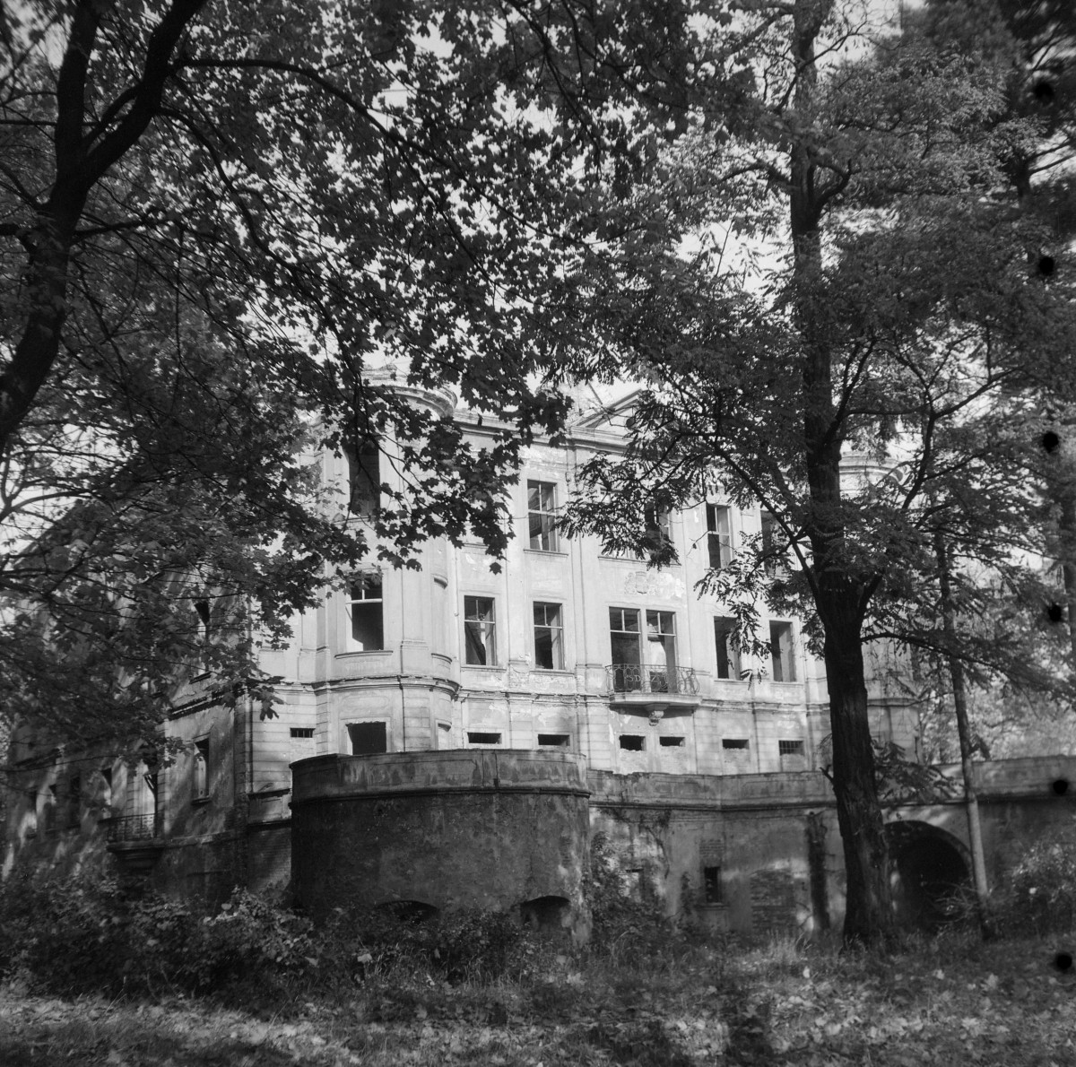 Zamek w Leśnicy. Budynek w stylistyce klasycystycznej z elementami neorenesansowymi. Budynek jest dwukondygnacyjny, założony na planie prostokąta z wyraźnie zaakcentowanymi ryzalitami. Fasada frontowa jest symetryczna.

Część środkową podkreśla niewielki trójkątny przyczółek (fronton) oraz pionowe podziały w formie pilastrów. Na narożniku widoczny jest zaokrąglony ryzalit wieżowy, zwieńczony niegdyś ozdobnym gzymsem i attyką. Parter ma wyraźnie zaznaczoną, cięższą partię – z boniowaniem lub jego imitacją – co nadaje bryle solidności. Otwory okienne są regularnie rozmieszczone, prostokątne, z dekoracyjnymi obramieniami i nadokiennikami. , skan 1