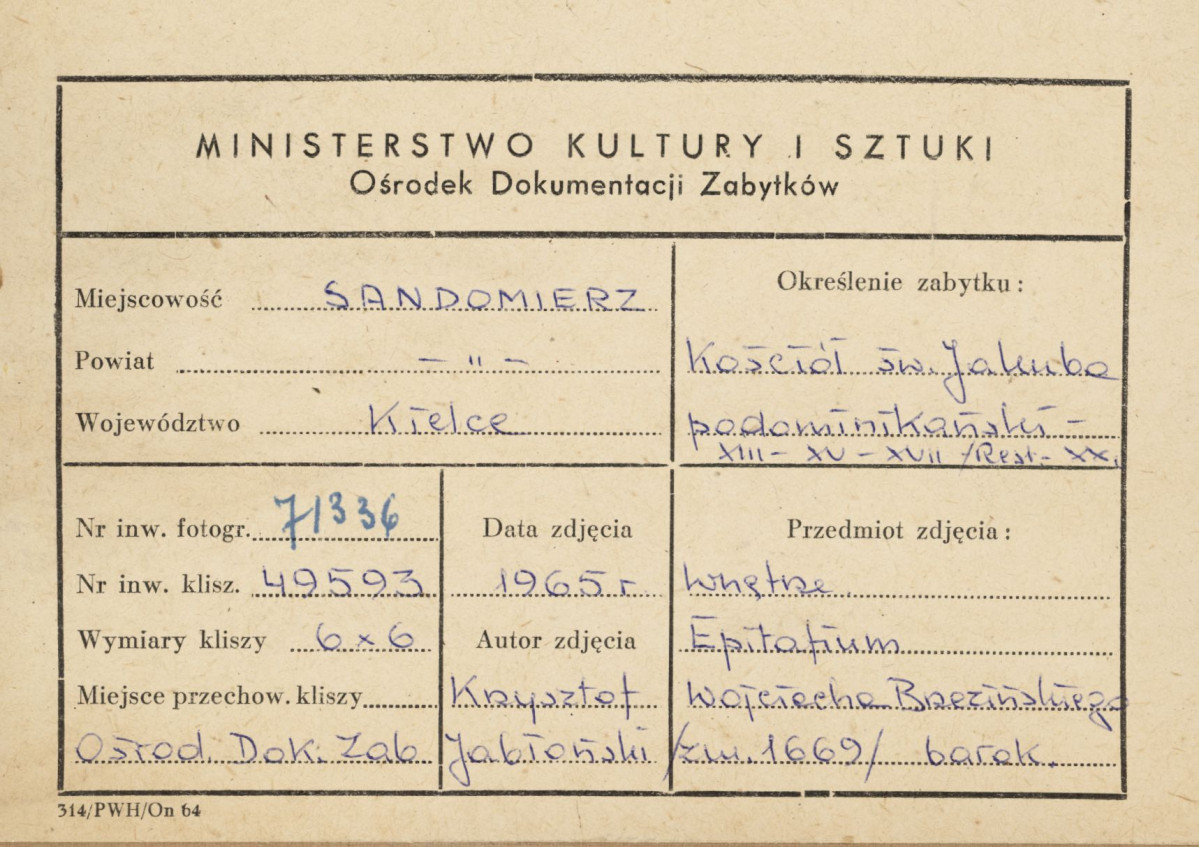  Zespół klasztorny Dominikanów - kościół , epitafium Wojciecha Brzezińskiego - metryczka, skan 1