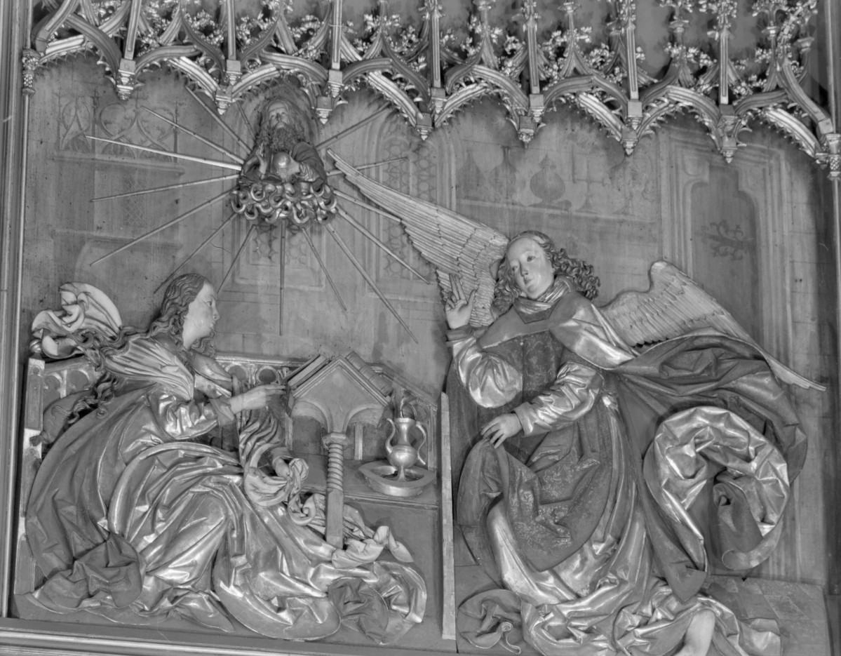 Kościół Mariacki pw. Wniebowzięcia Najświętszej Marii Panny - ołtarz Wita Stwosza: otwarty - scena: Zwiastowanie, skan 1