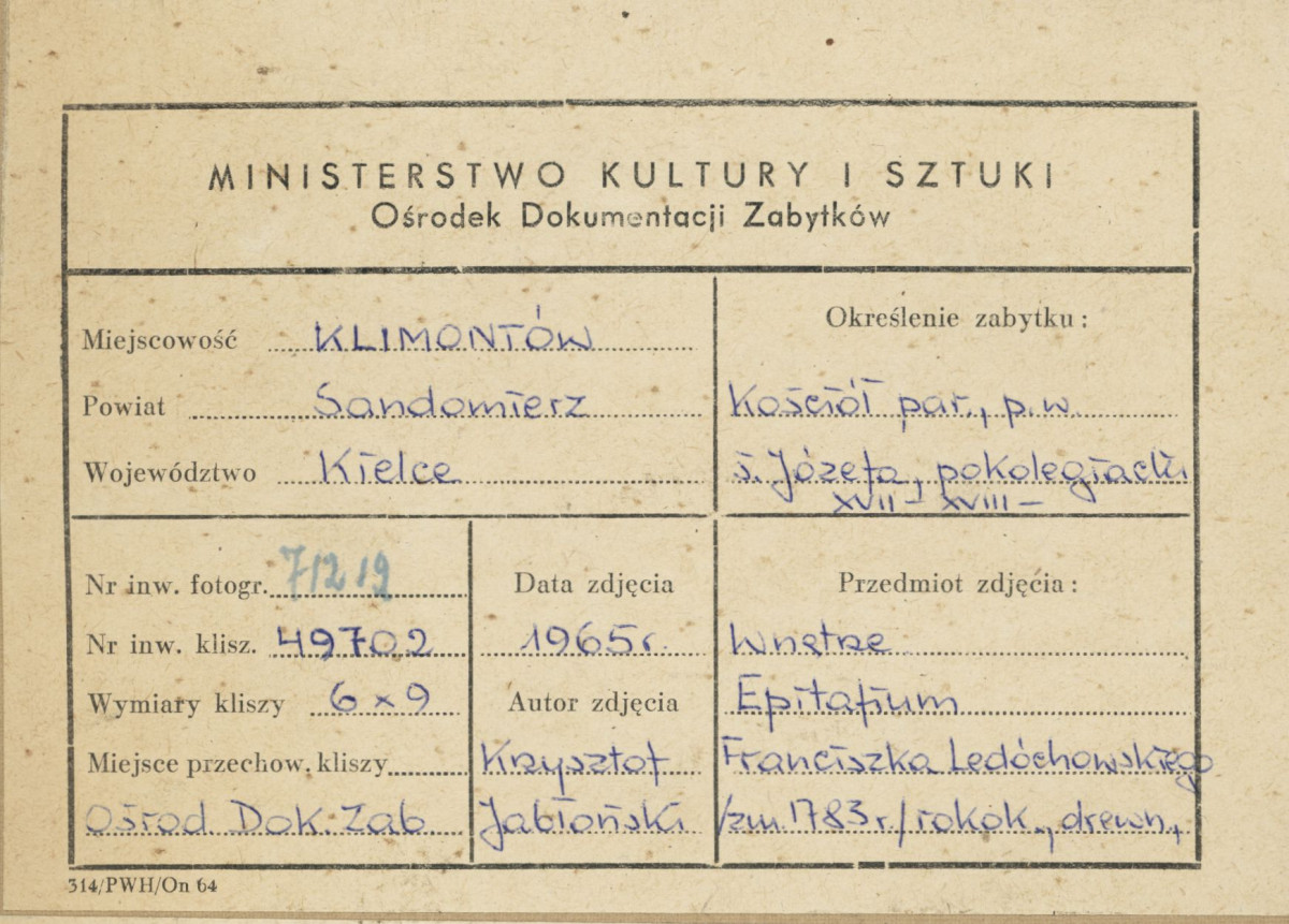 Kościół parafialny - wnętrze, epitafium Franciszka Ledóchowskiego - metryczka, skan 1