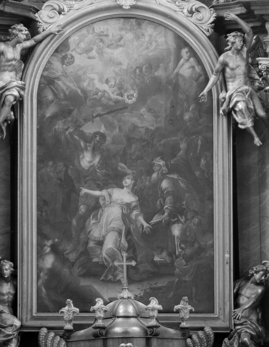 kościół klasztorny augustianów eremitów, ob. parafialny pw. św.św. Wacława, Doroty i Stanisława - wnętrze: ołtarz główny - obraz, skan 1