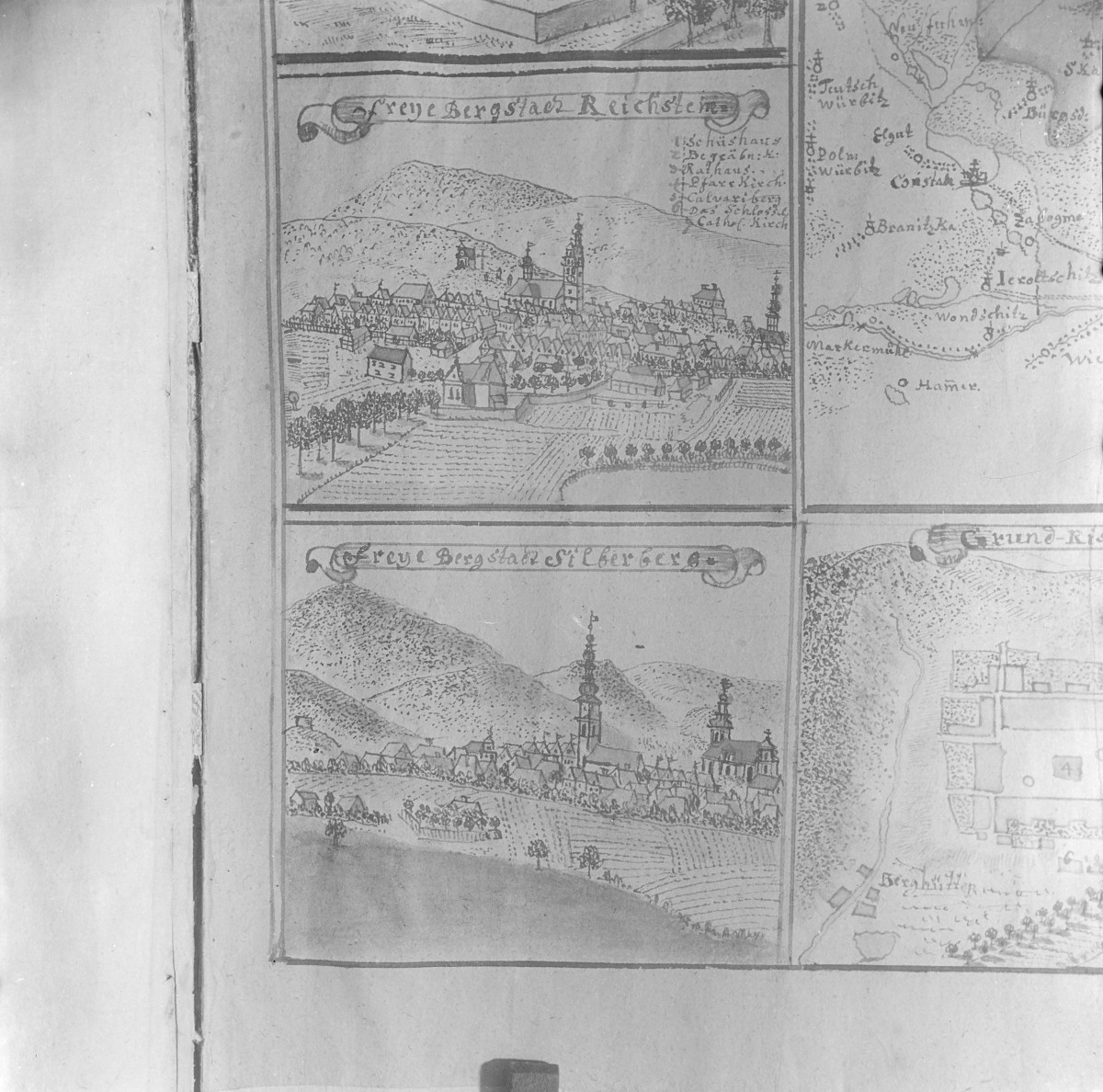 Panorama miasta. Rycina z "Topografii Śląska" autorstwa Friedricha Bernharda Wernera. , skan 1