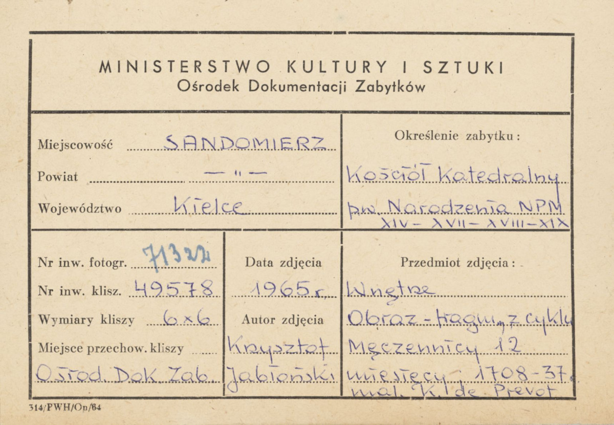 Katedra - wnętrze, obraz "Męczennicy" - fragment - metryczka, skan 1