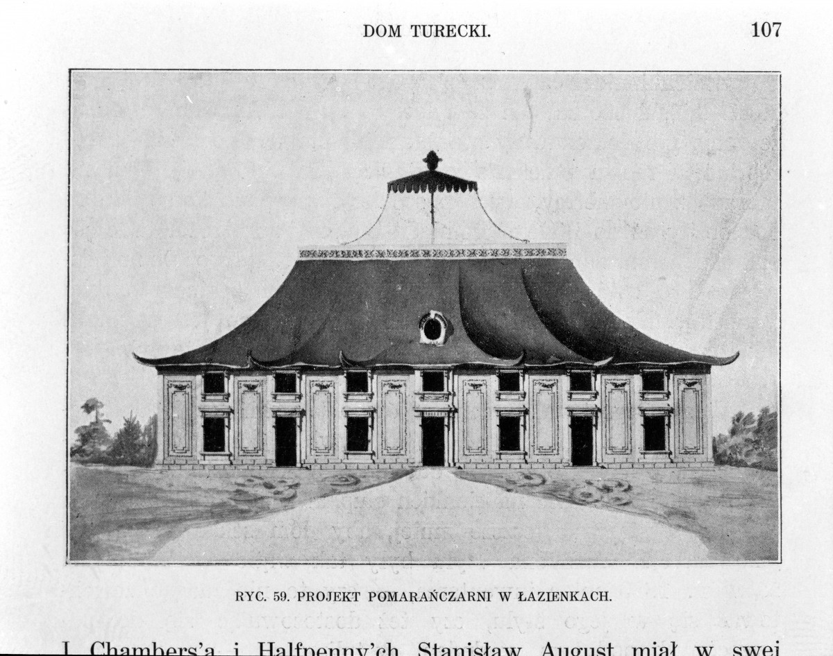 Łazienki Królewskie. Projekt Pomarańczarni ( projekt D. Merliniego)
Reprodukcja z W. Tatarkiewicz "Pięć studiów o Łazienkach St. Augusta" 1925, skan 1
