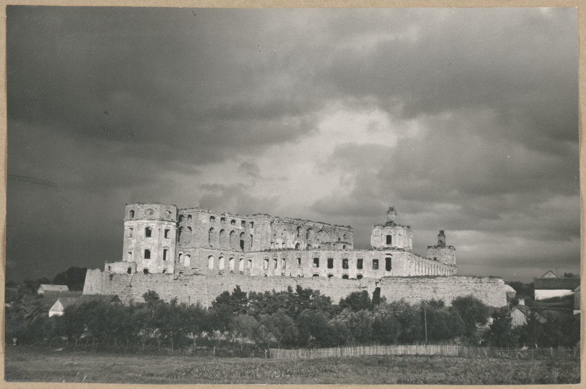 Ruiny zamku  Krzyżtopór  -  widok ogólny od strony  zach. , skan 1