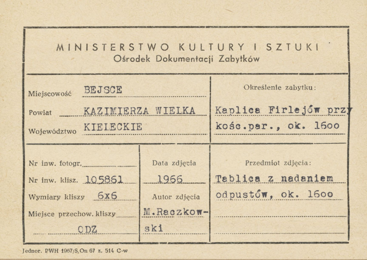 Kaplica Firlejów - tablica z nadaniem odpustów - metryczka, skan 1