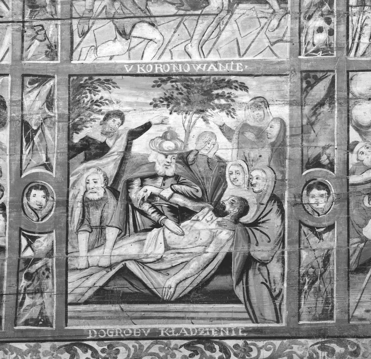 kościół pw. św. Michała Archanioła - nawa główna - ściana północna - fragment polichromii - cykl pasyjny - Złożenie do Grobu, skan 1
