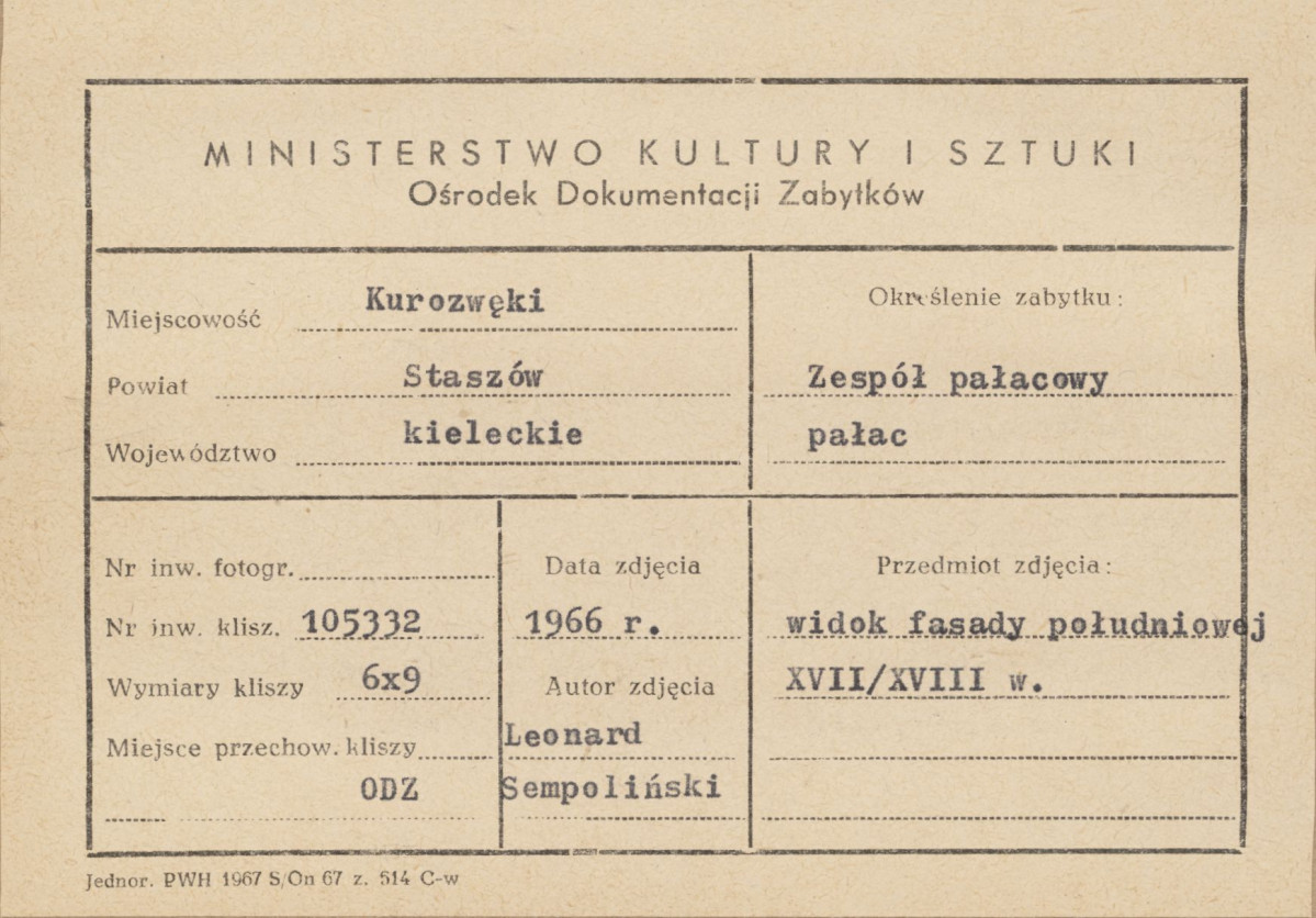 Zespół pałacowy - widok elewacji frontowej i podjazdu - metryczka, skan 1