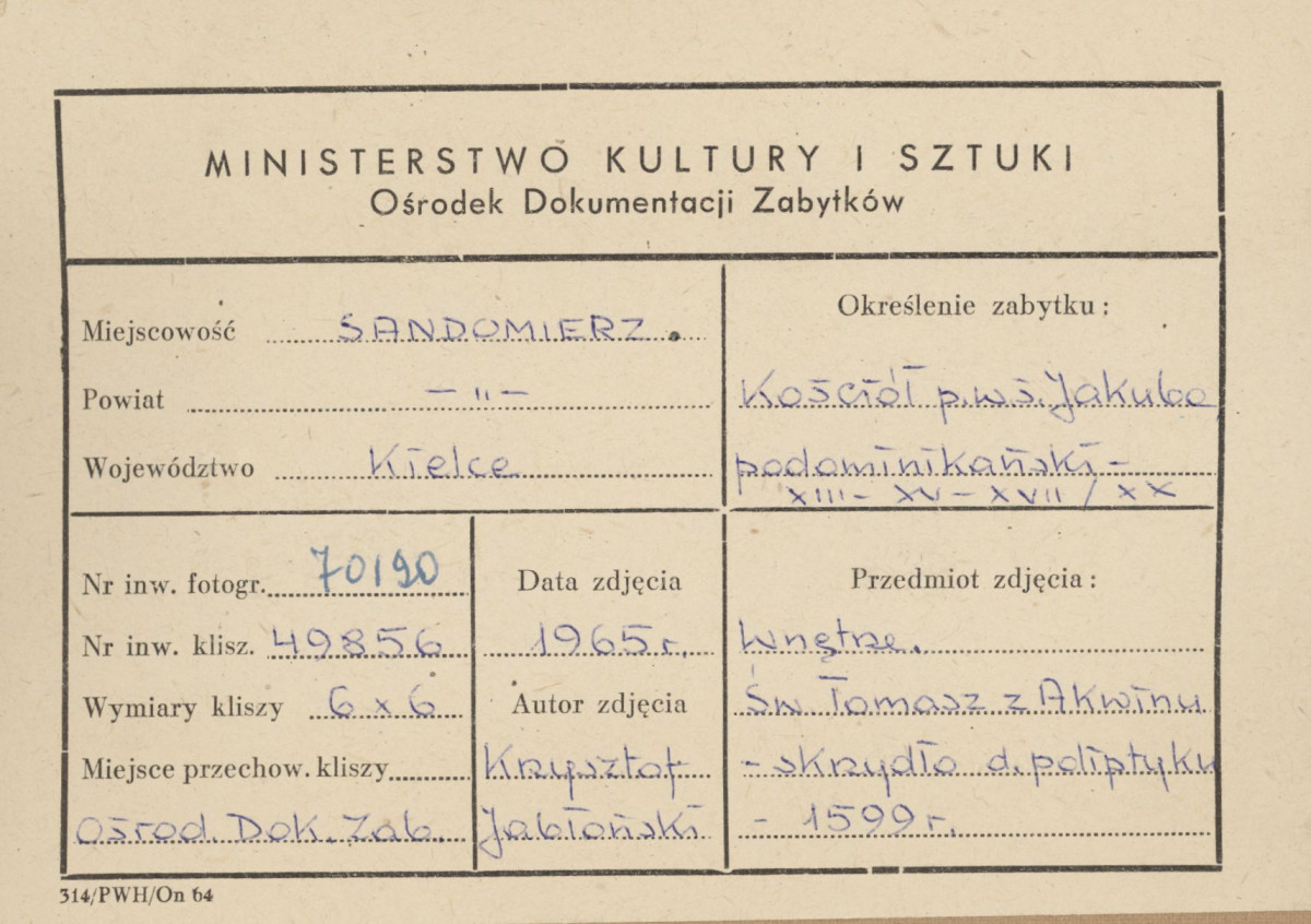 Zespół klasztorny Dominikanów - kościół, obraz z przedstawieniem św. Tomasza z Akwinu, część d. poliptyku - metryczka, skan 1