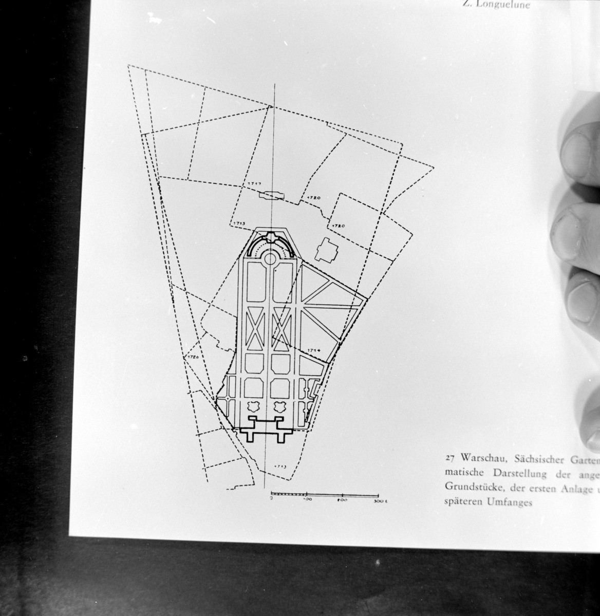 Ogród Saski. Schemat pierwszy zamierzeń.
źródło "Architektura" 8/9 1948 rok., skan 1