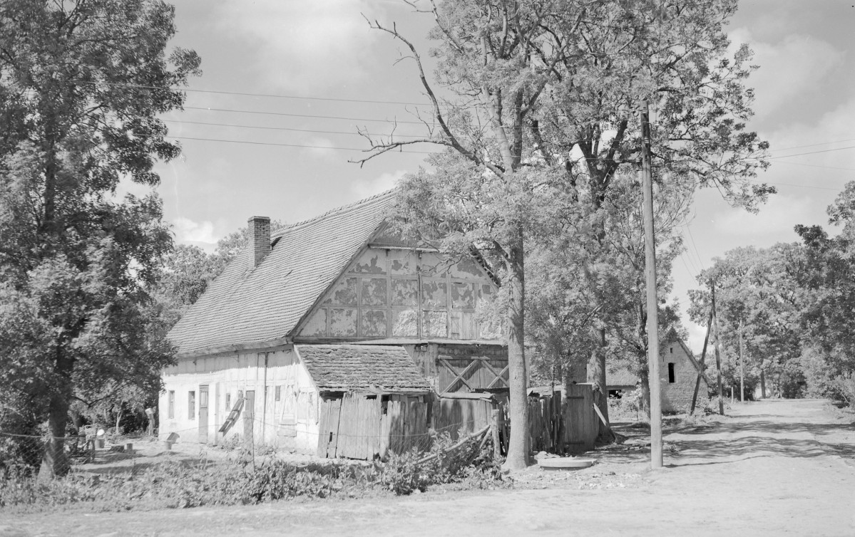 Zabudowa gospodarcza - zagroda: elewacja ryglowa, skan 1