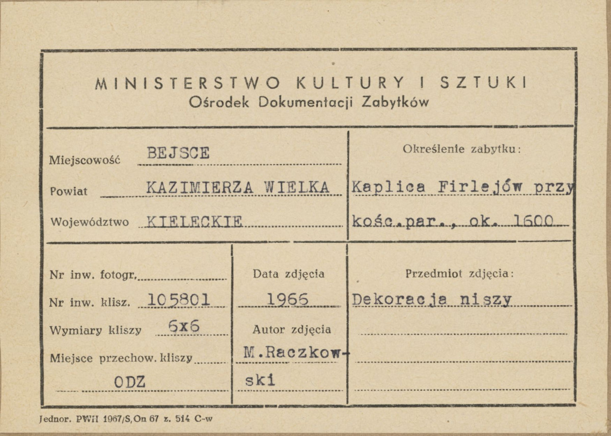 Kaplica Firlejów - dekoracja niszy - metryczka, skan 1