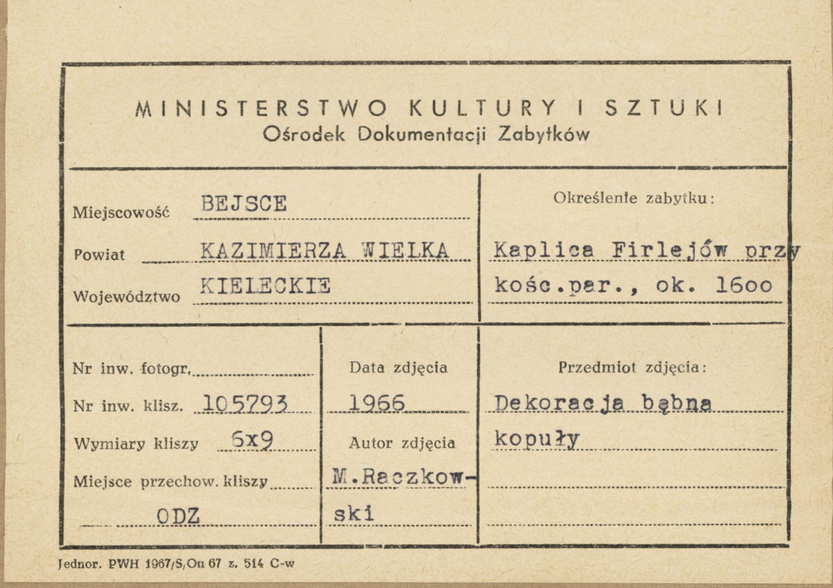 Kaplica Firlejów - dekoracja bębna kopuły - metryczka, skan 1