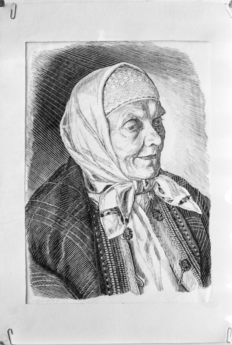 Muzeum Etnograficzne w Krakowie, Wałach Jan "Ciotka księdza", drzeworyt 295x210 mm, skan 1