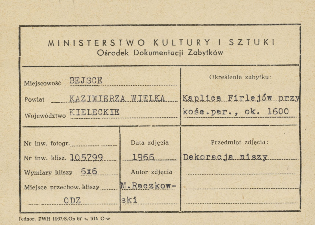 Kaplica Firlejów - dekoracja niszy - metryczka, skan 1