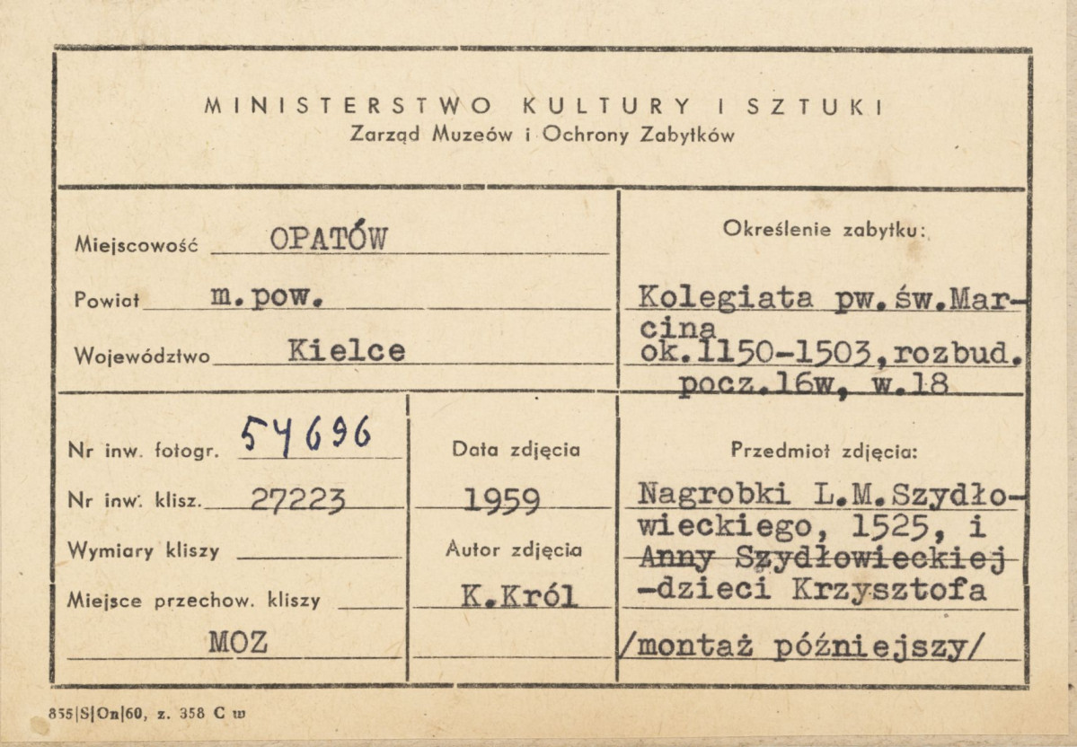 Kolegiata - wnętrze, widok nagrobka Anny Szydłowieckiej - metryczka

 , skan 1