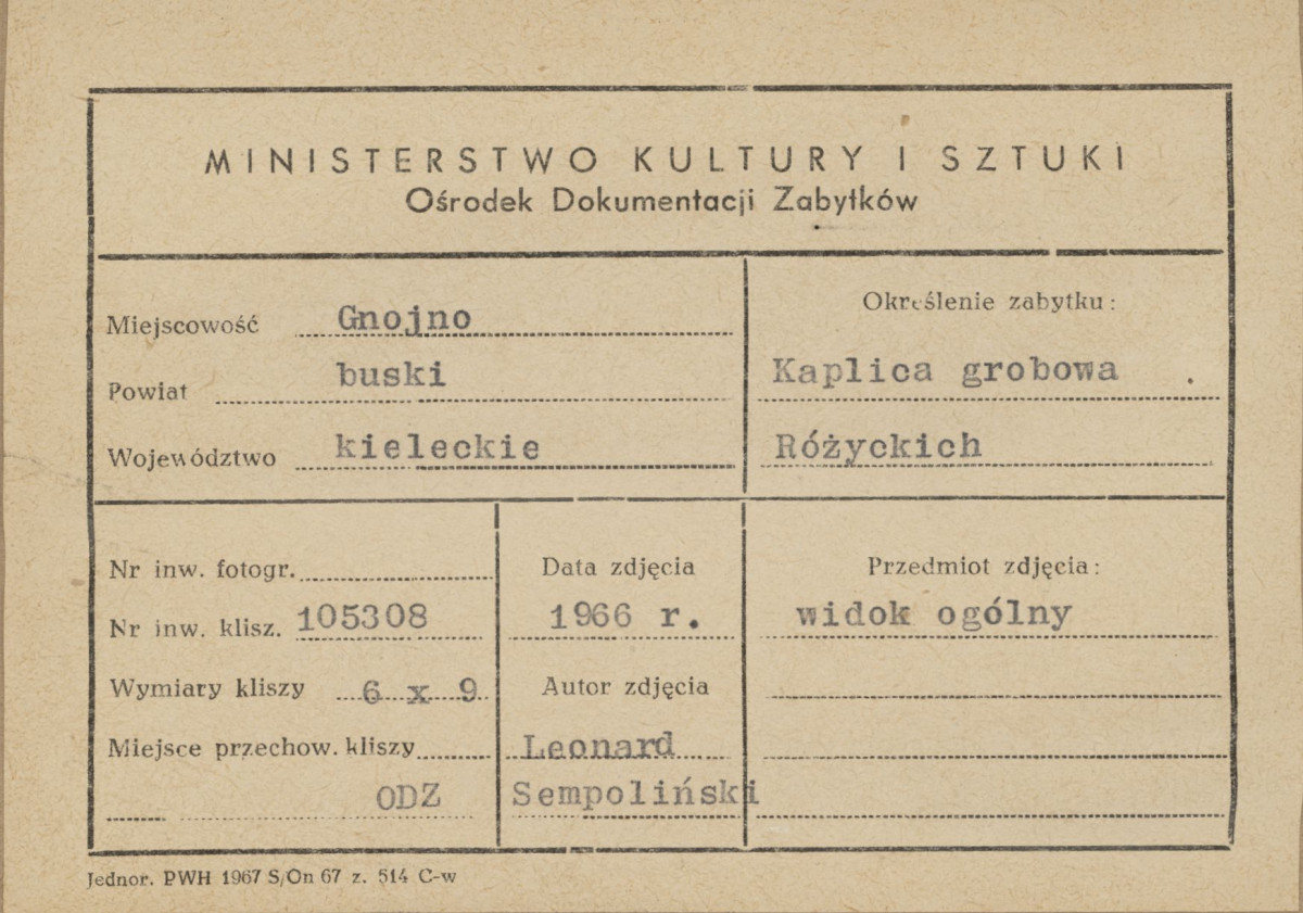 Kaplica grobowa Różyckich - widok od frontu - metryczka, skan 1