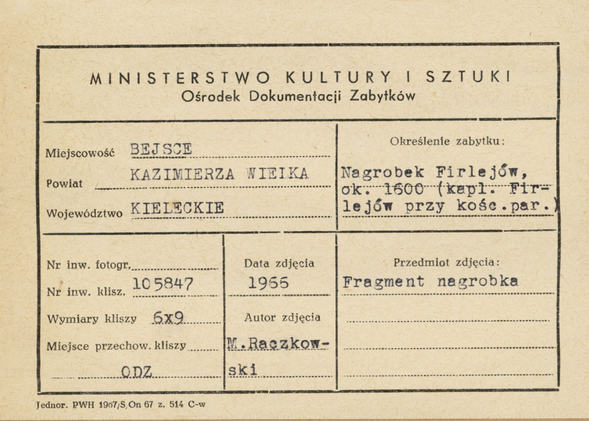 Kaplica Firlejów - fragment nagrobka - metryczka, skan 1