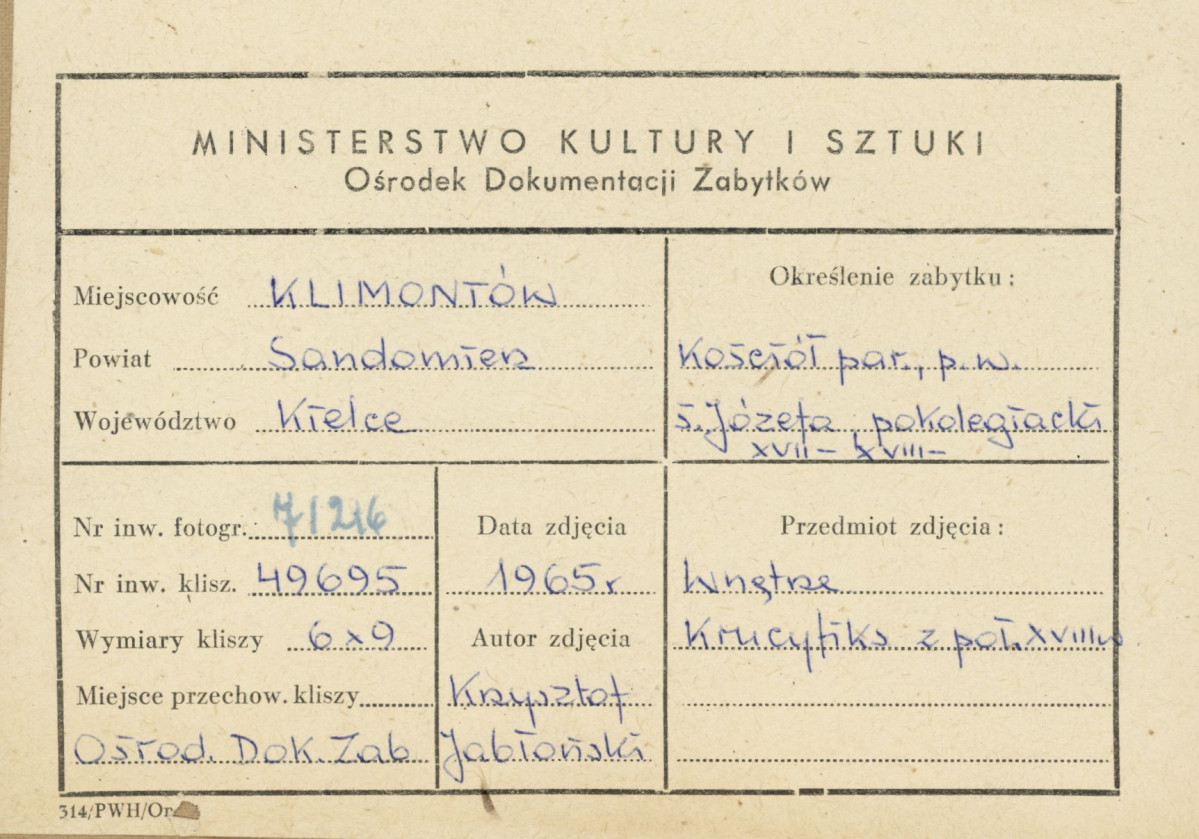 Kościół parafialny - wnętrze, krucyfiks - metryczka, skan 1