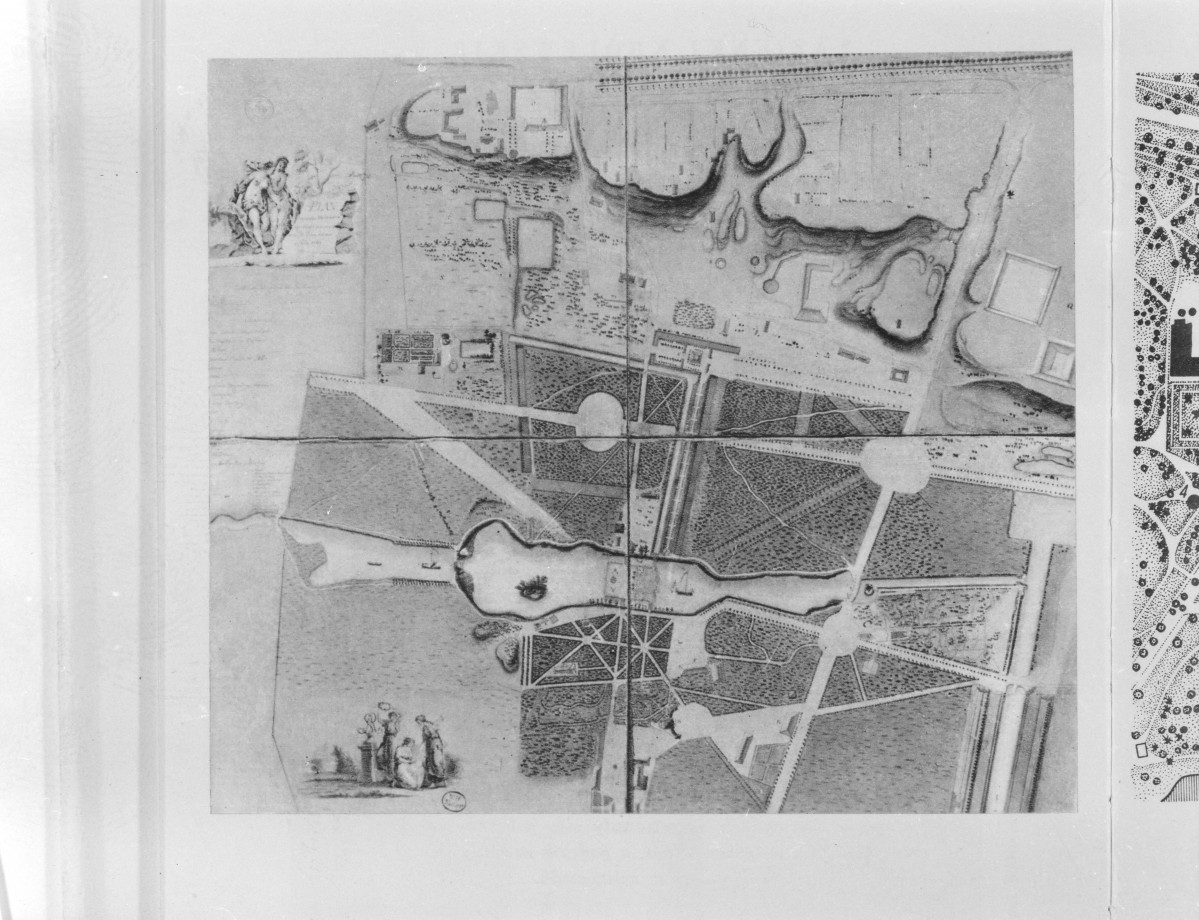 Mapa parku Łazienkowskiego. (1786)
Reprodukcja z W. Tatarkiewicz "Dominik Merlini" 1955, skan 1