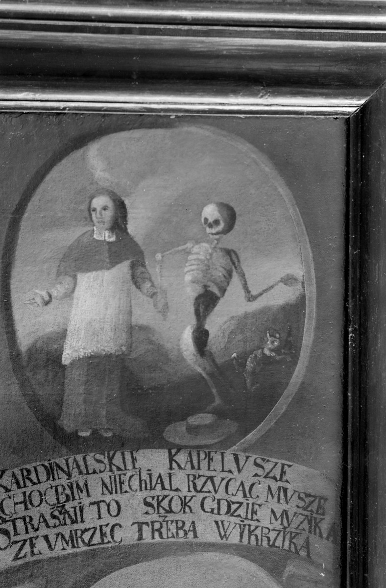 kaplica cmentarna - wnętrze: obraz "Taniec Śmierci" - fragment, skan 1