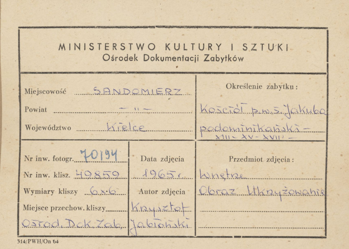  Zespół klasztorny Dominikanów - kościół , obraz Ukrzyżowanie - metryczka, skan 1