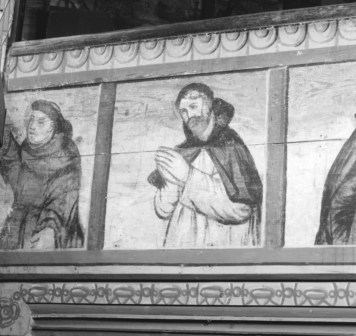 kościół pw. św. Michała Archanioła - nawa główna - parapet chóru - fragment polichromii z bł. Szymonem z Lipnicy i św. Janem Kanty, skan 1