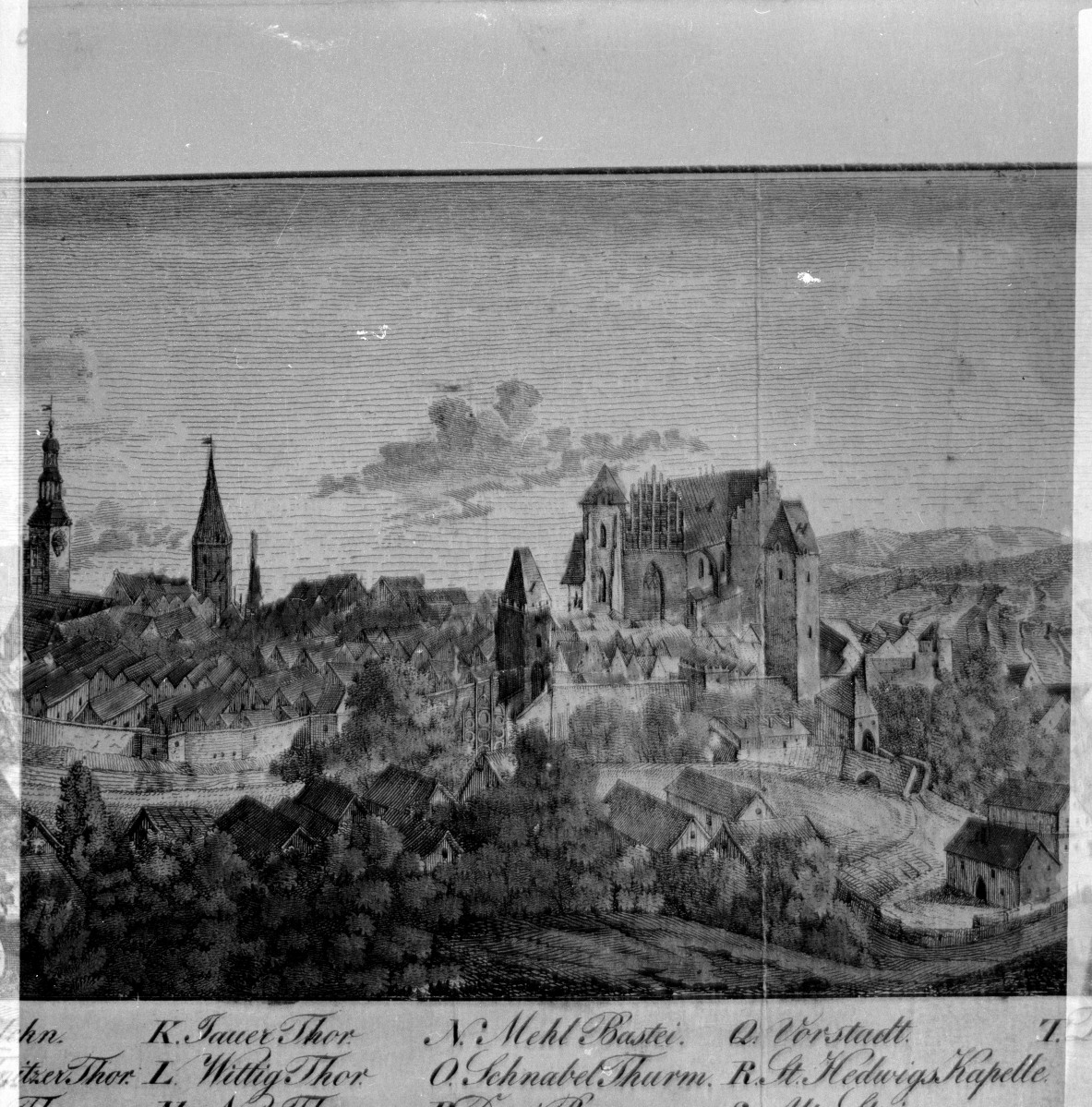 panorama miasta - rycina z poł. XVIII wieku, skan 1