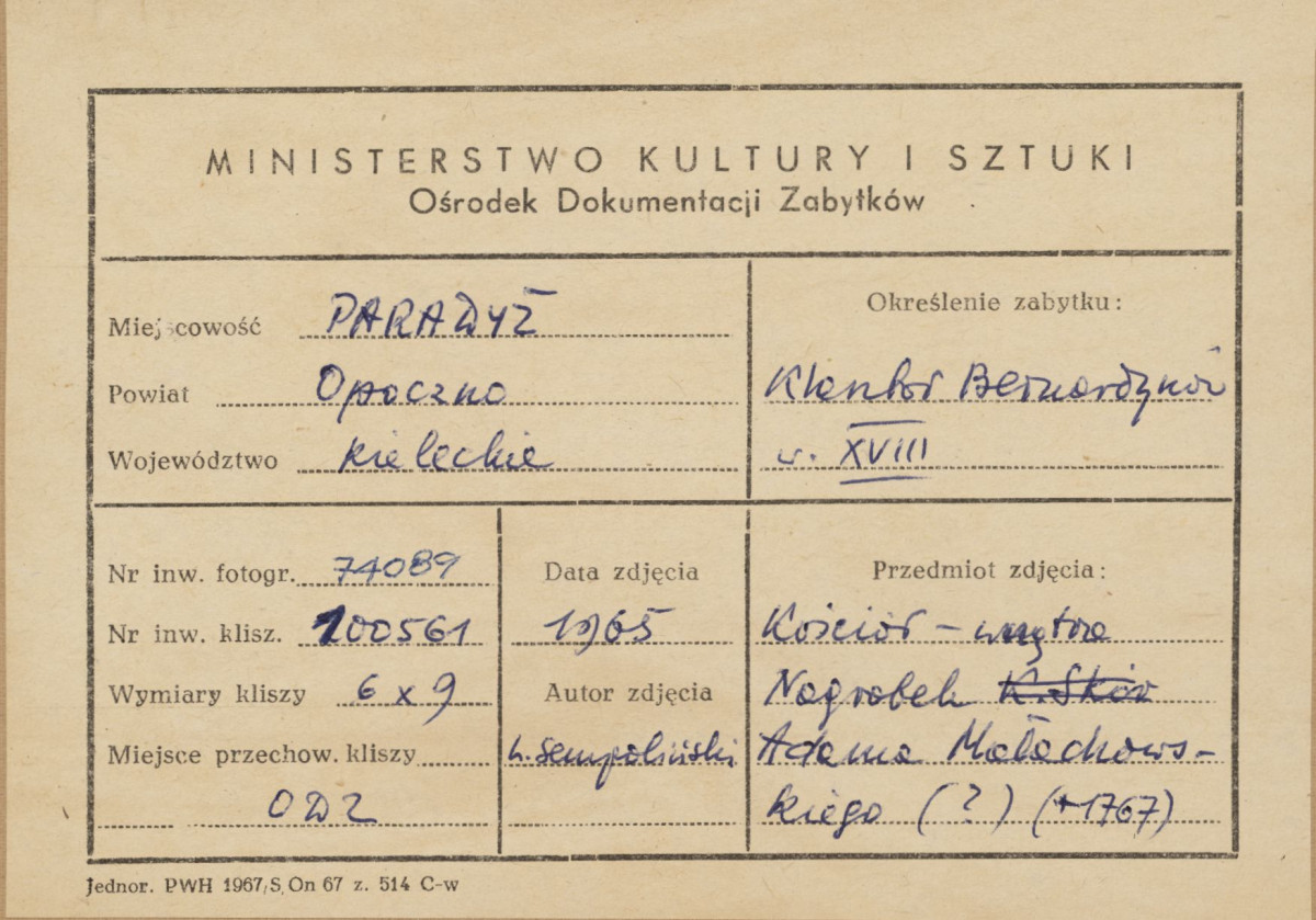 Zespół klasztorny - kościół, wnętrze, epitafium Adama Małachowskiego - metryczka
 , skan 1