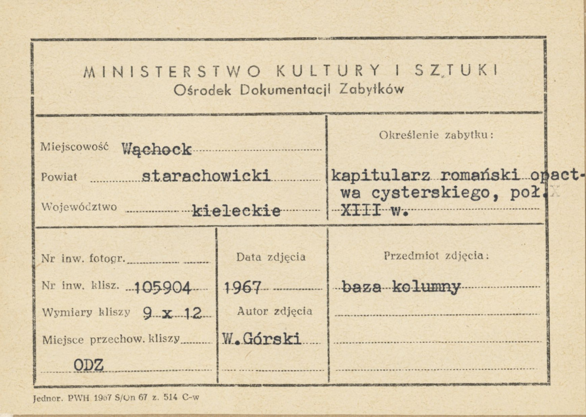 Zespół opactwa Cystersów - klasztor, kapitularz, baza kolumny  - metryczka, skan 1