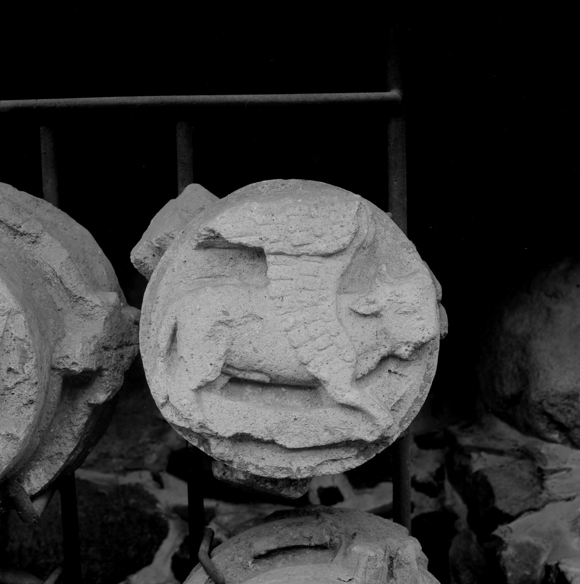 Zamek w Malborku - lapidarium - detal arch. - zwornik sklepienia - symbol św. Łukasza, skan 1