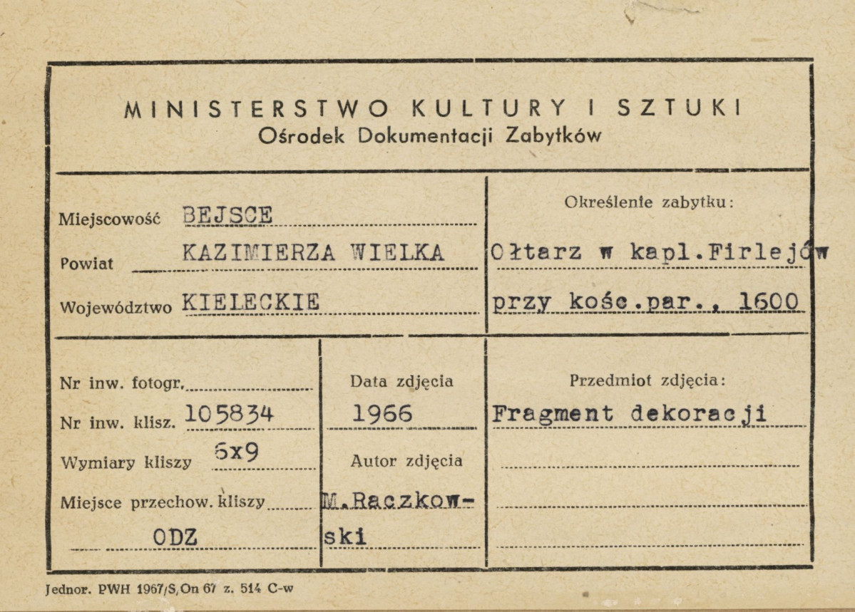 Kaplica Firlejów - ołtarz - fragment dekoracji - metryczka, skan 1