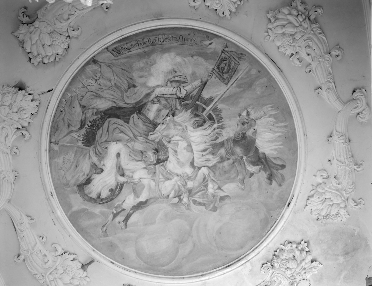 pałac - wnętrze: fragment polichromii plafony w sali I p., skrzydło południowe, skan 1